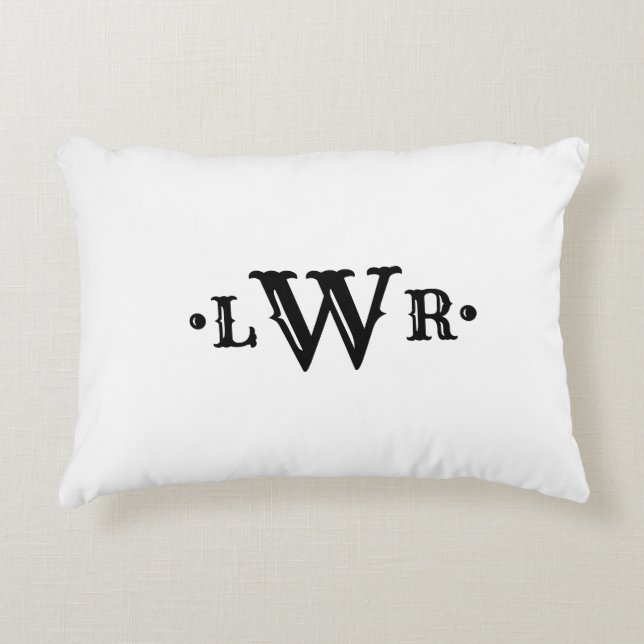 Three Letter Monogram Custom Elegant Black & White Decorative Cushion (Front)