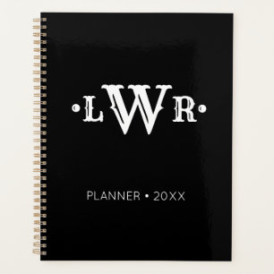 Three Letter Monogram Custom Elegant Black & White Planner