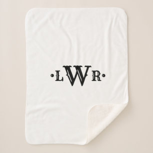 Three Letter Monogram Custom Elegant Black & White Sherpa Blanket