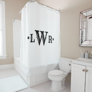 Three Letter Monogram Custom Elegant Black & White Shower Curtain