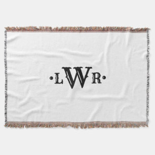 Three Letter Monogram Custom Elegant Black & White Throw Blanket