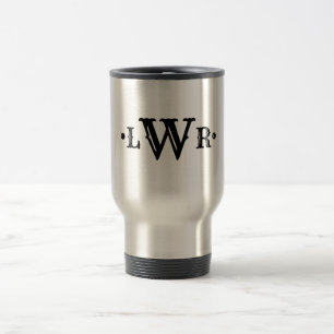 Three Letter Monogram Custom Elegant Black & White Travel Mug