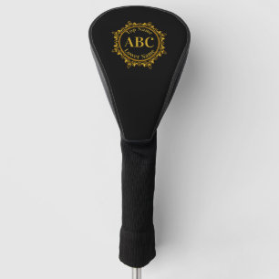 Three Letter Monogram & Name in Gold Circle Frame  Golf Head Cover