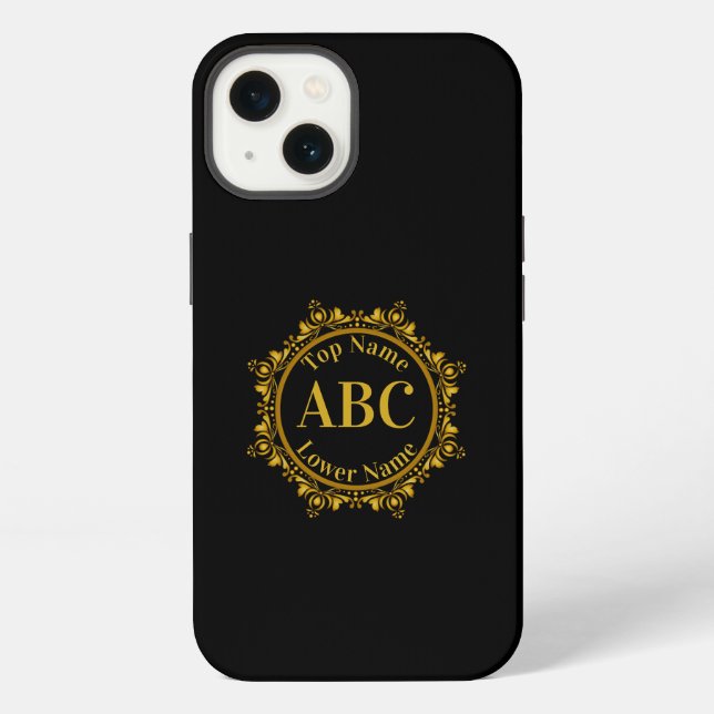Three Letter Monogram & Name in Gold Circle Frame  iPhone Case (Back)