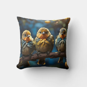Three Little Birds On A Branch In The Evening Ligh Cushion