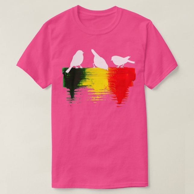 Three Little Birds with Rasta Colours T-Shirt (Design Front)
