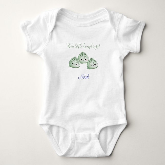 Three Little Dumplings, Personalised Triplets Baby Bodysuit (Front)