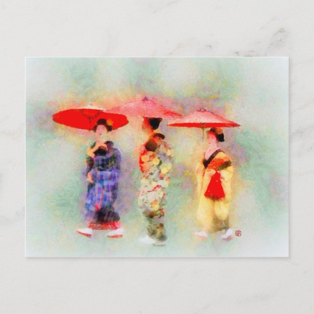 Three Little Geisha Art Postcard (Front)
