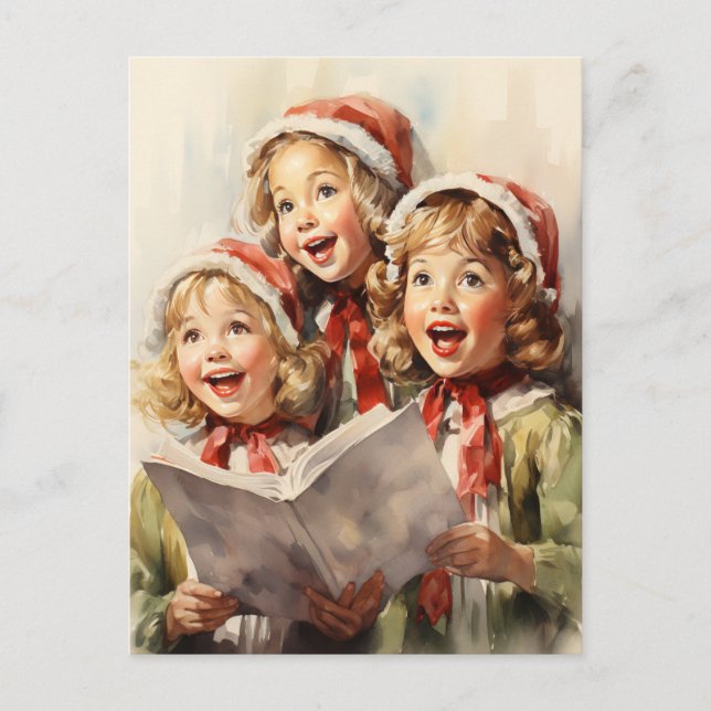Three Little Girls Singing Holiday Postcard (Front)