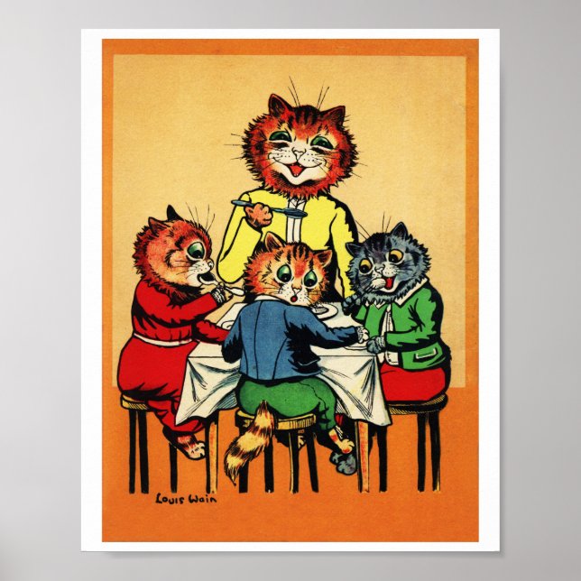Three Little Kittens and Mother, Louis Wain Poster (Front)