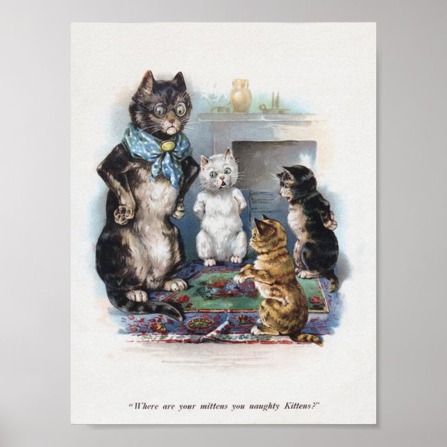 Three Little Kittens and Mother, Louis Wain Poster (Front)