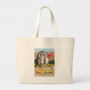 Three Little Kittens Mother Goose Illustration Large Tote Bag