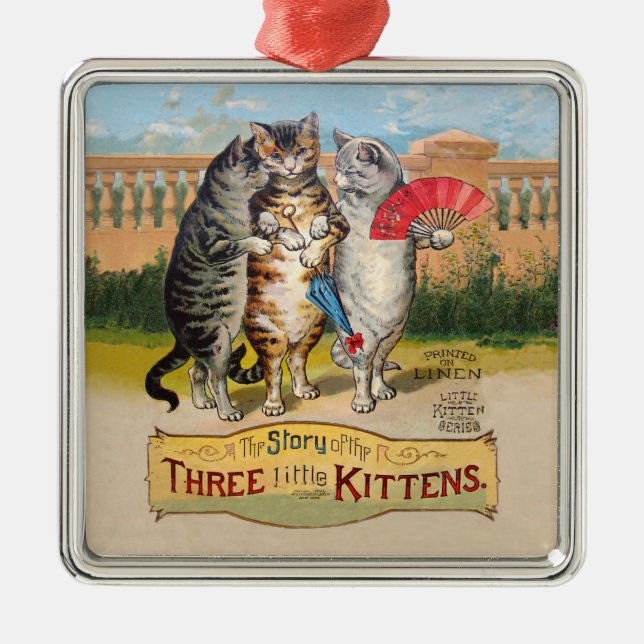 Three Little Kittens Mother Goose Illustration Metal Tree Decoration (Front)