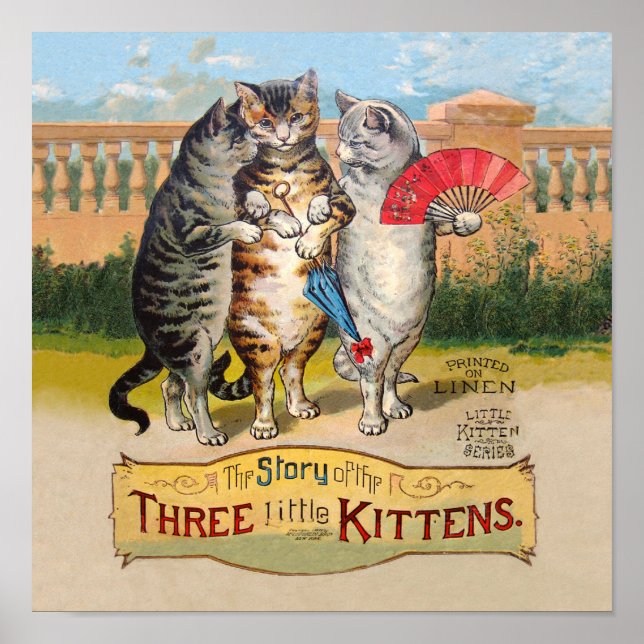 Three Little Kittens Mother Goose Illustration Poster (Front)