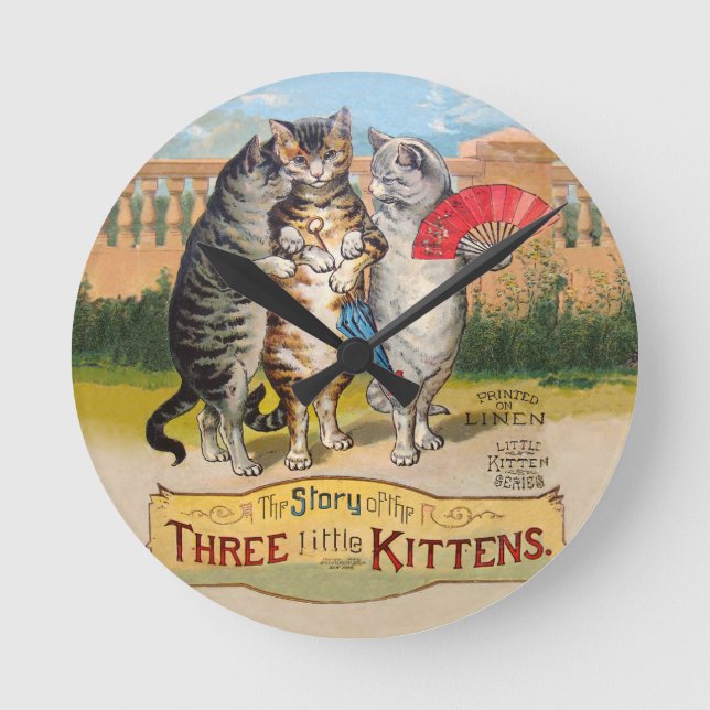 Three Little Kittens Mother Goose Illustration Round Clock (Front)
