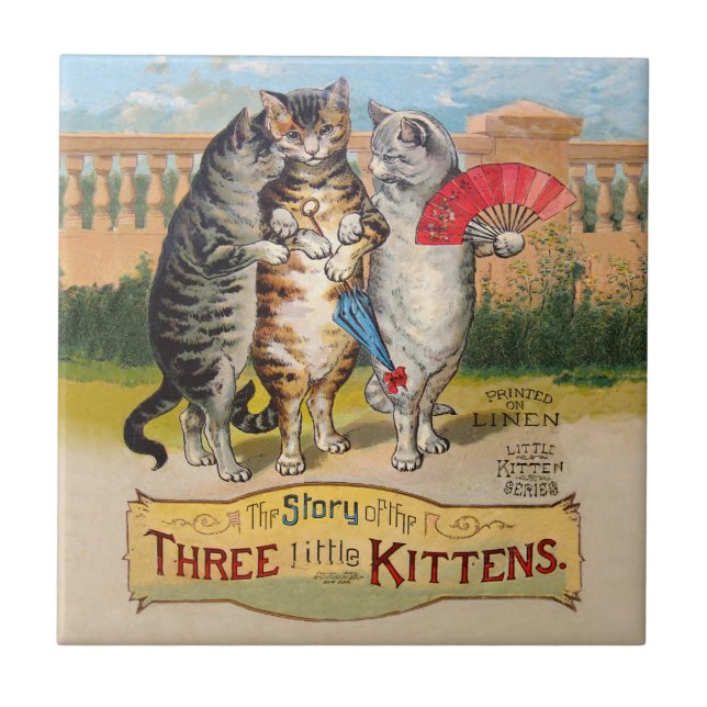 Three Little Kittens Mother Goose Illustration Tile (Front)