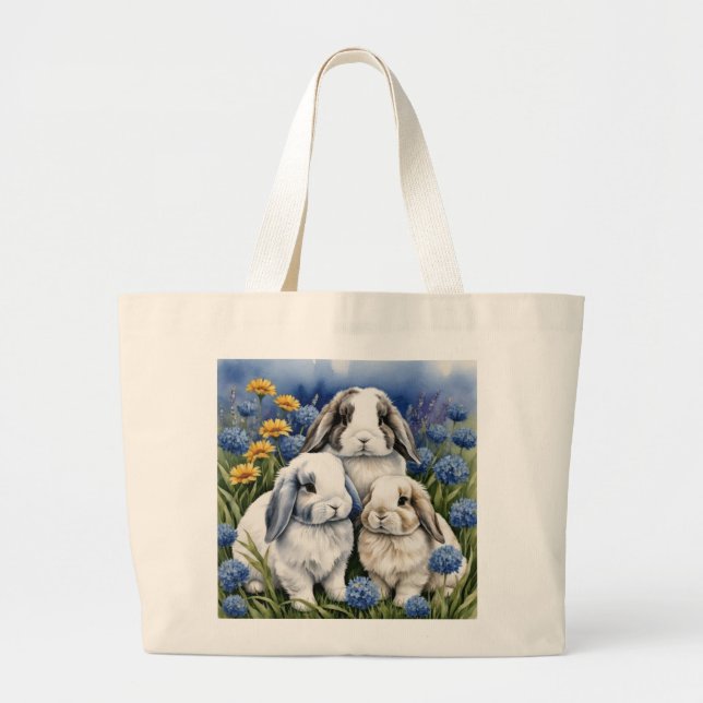Three Little Lop Bunnies Large Tote Bag (Front)