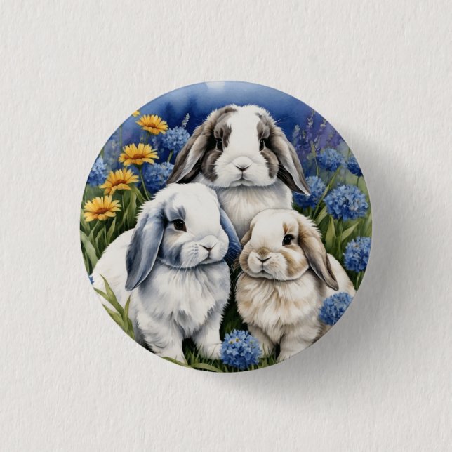 Three Little Lop Bunny Rabbits 3 Cm Round Badge (Front)