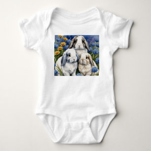 Three Little Lop Bunny Rabbits Baby Bodysuit