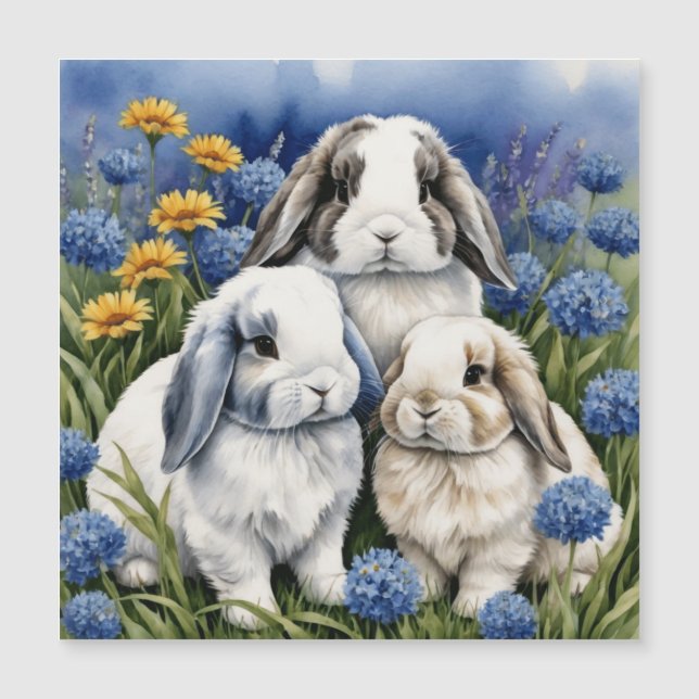 Three Little Lop Bunny Rabbits magnetic card (Front)