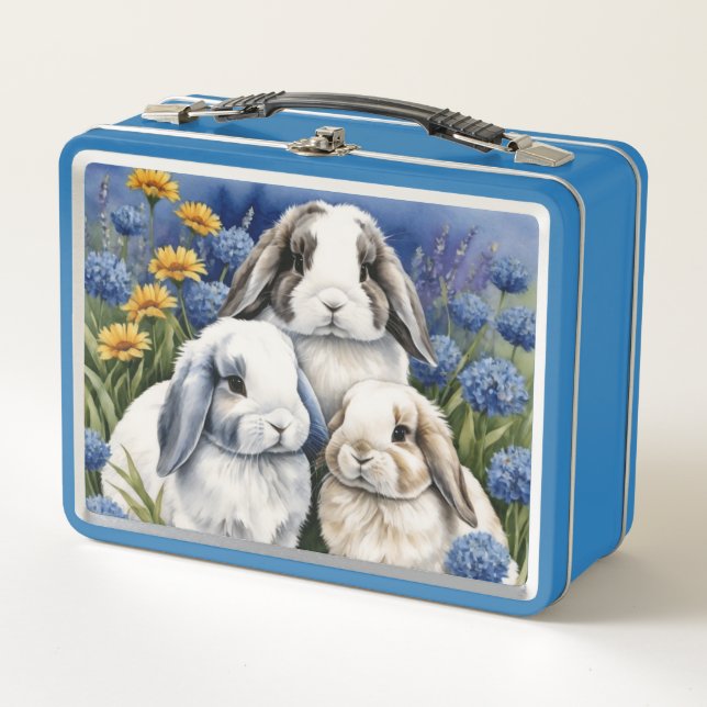 Three Little Lop Bunny Rabbits  Metal Lunch Box (Front)