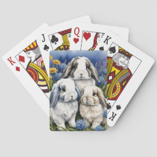 Three Little Lop Bunny Rabbits Playing Cards
