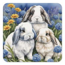 Three Little Lop Bunny Rabbits Square Sticker