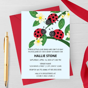 Three Little Love Bugs Ladybug Baby Shower Invitation