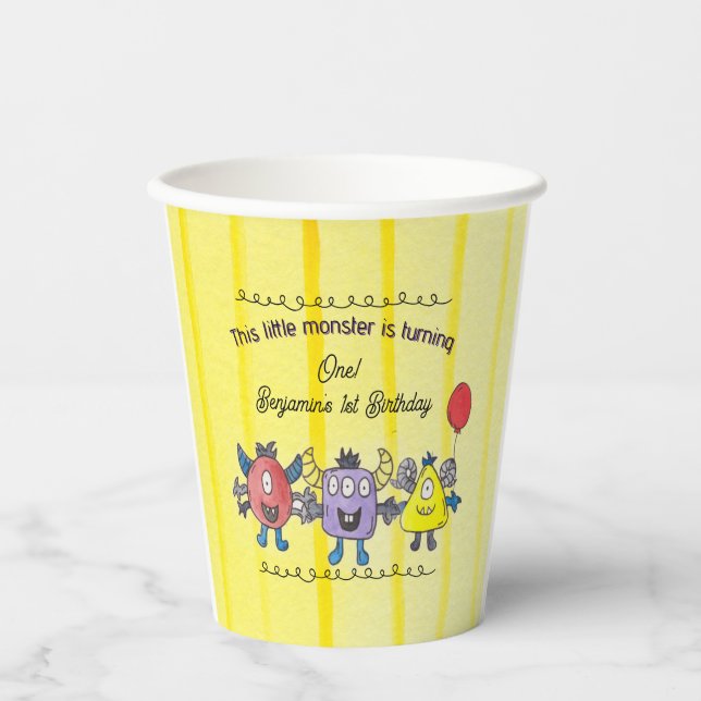 Three Little Monsters Kids Birthday Paper Cup (Front)