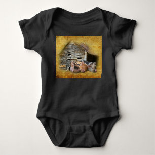 Three Little Pigs At The Rustic Barn Snoozing Baby Bodysuit