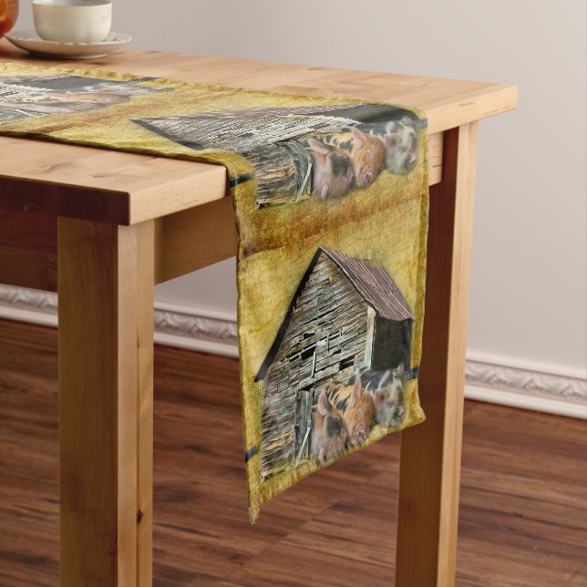 Three Little Pigs At The Rustic Barn Snoozing Medium Table Runner (In Situ)