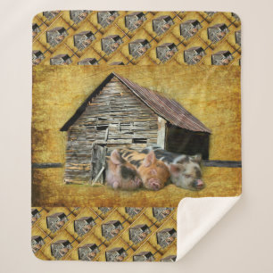 Three Little Pigs At The Rustic Barn Snoozing Sherpa Blanket