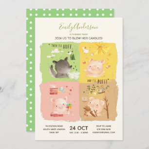 Three Little Pigs & Big Bad Wolf Birthday Invitation