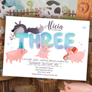 Three Little Pigs   Big Bad Wolf Storybook Invitation