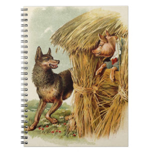 Three Little Pigs Big Bad Wolf, Vintage Fairy Tale Notebook