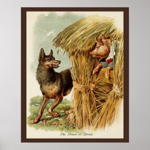 Three Little Pigs Big Bad Wolf, Vintage Fairy Tale Poster
