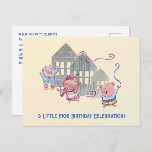 Three Little Pigs Birthday Celebration Invitation (Front/Back)