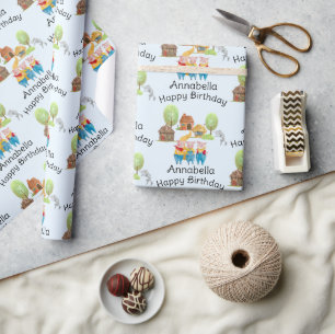 Three Little Pigs Colourful Folk & Fairy Tale Blue Wrapping Paper