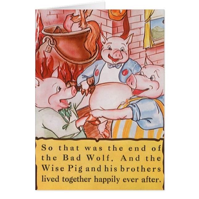 Three Little Pigs Cooking Wolf, Vintage Fairy Tale (Front)