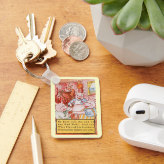 Three Little Pigs Cooking Wolf, Vintage Fairy Tale Key Ring