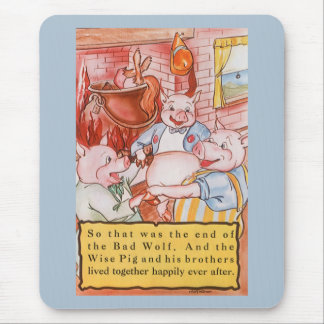 Three Little Pigs Cooking Wolf, Vintage Fairy Tale Mouse Pad