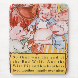 Three Little Pigs Cooking Wolf, Vintage Fairy Tale Mouse Pad