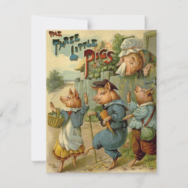 Three Little Pigs Vintage Fairy Tale Invitation (Front)