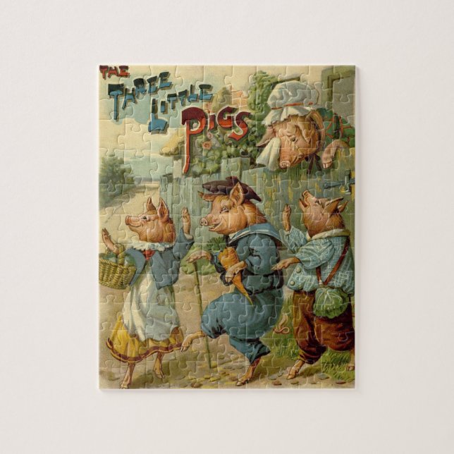 Three Little Pigs Vintage Fairy Tale Jigsaw Puzzle (Vertical)