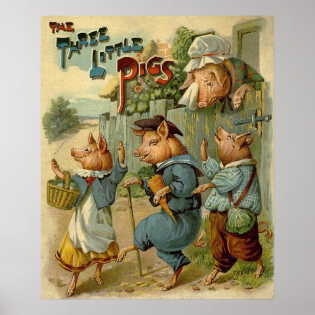 Three Little Pigs Vintage Fairy Tale Poster (Front)