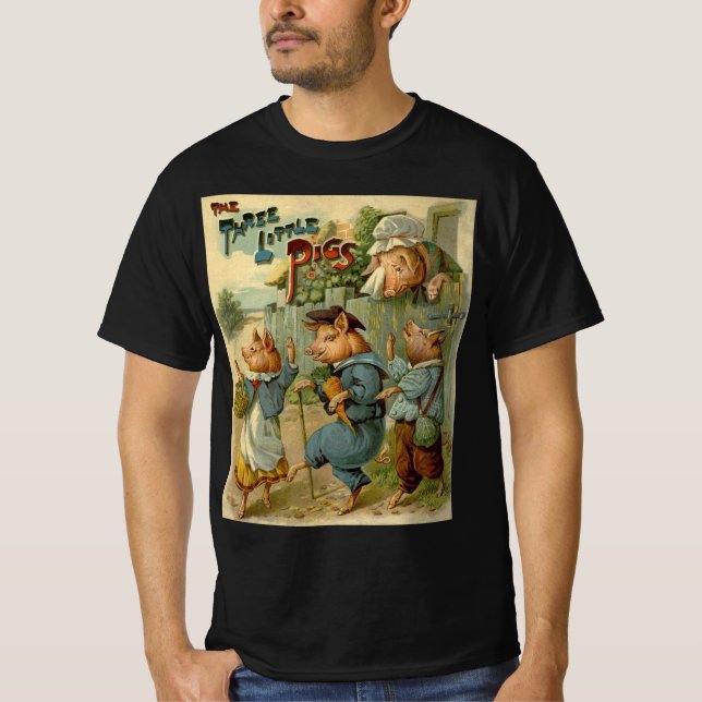 Three Little Pigs Vintage Fairy Tale T-Shirt (Front)