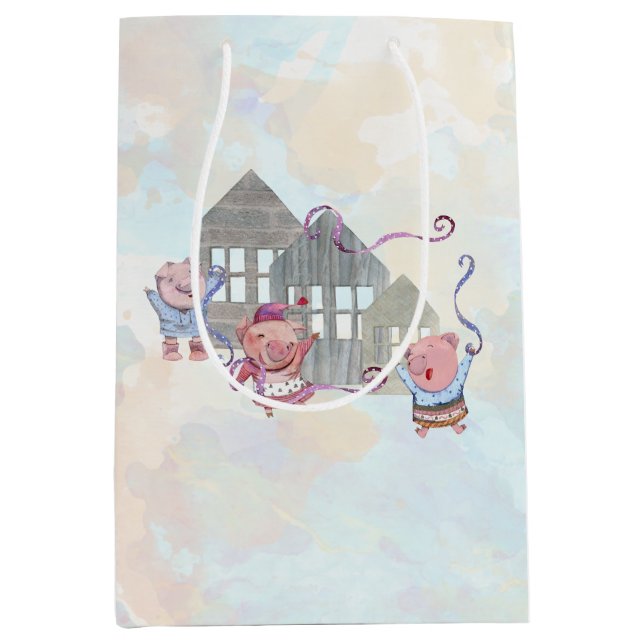 Three Little Pigs with their Houses    Medium Gift Bag (Front)