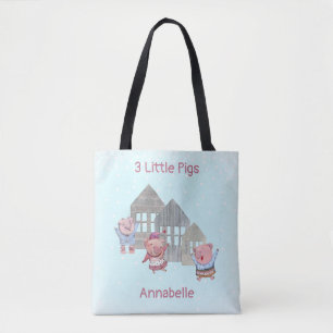 Three Little Pigs with their Houses Personalized   Tote Bag