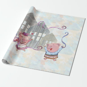 Three Little Pigs with their Houses    Wrapping Paper