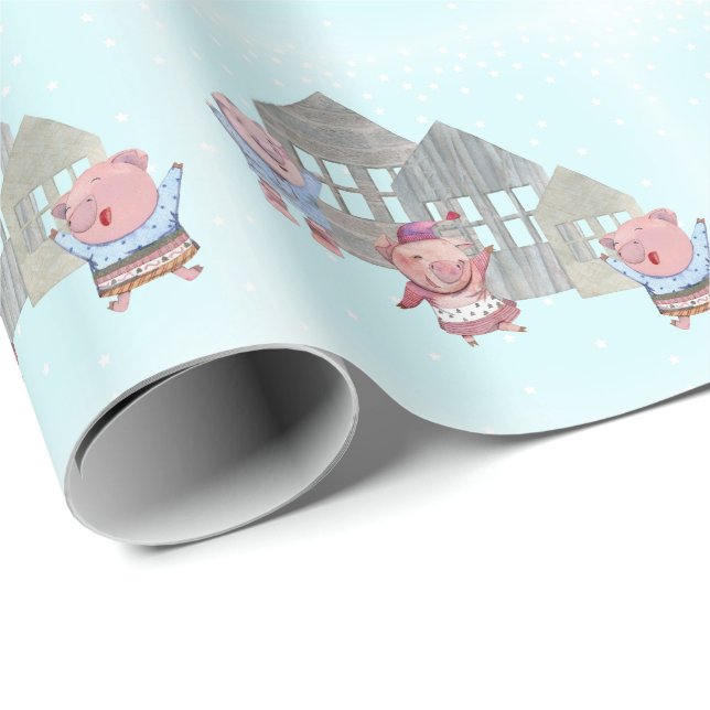 Three Little Pigs with their Houses   Wrapping Paper (Roll Corner)